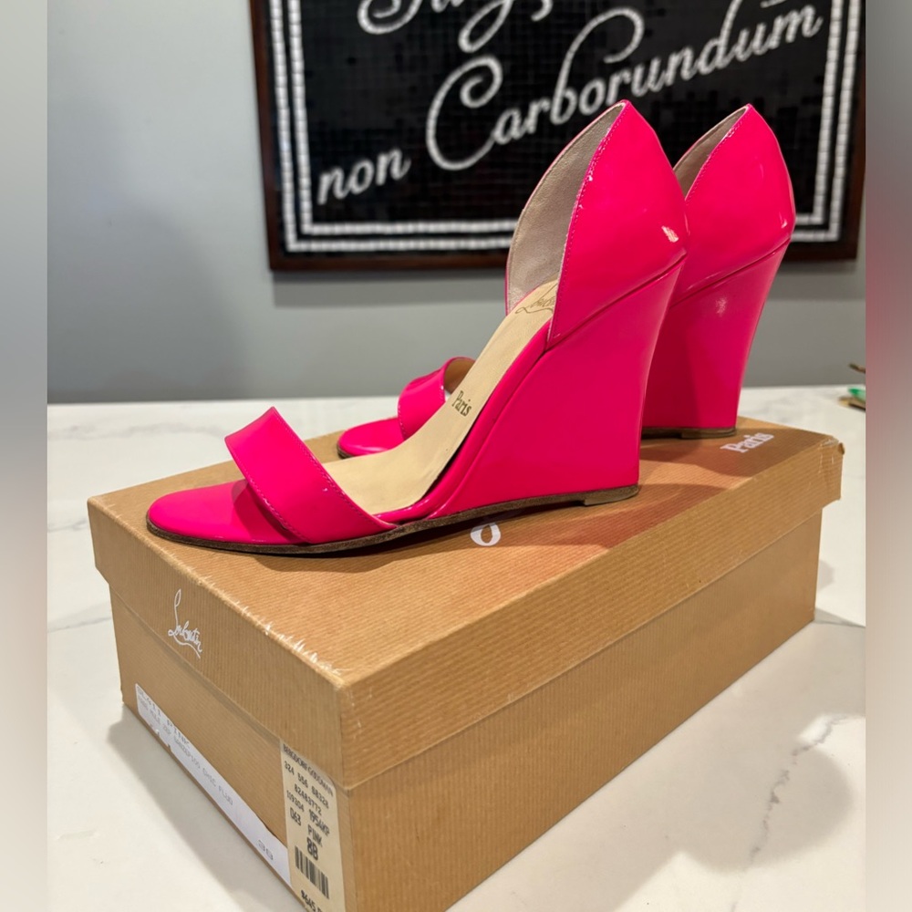 Christian Louboutin hot Barbie pink passmule Zappa wedge 38 7 7.5 8